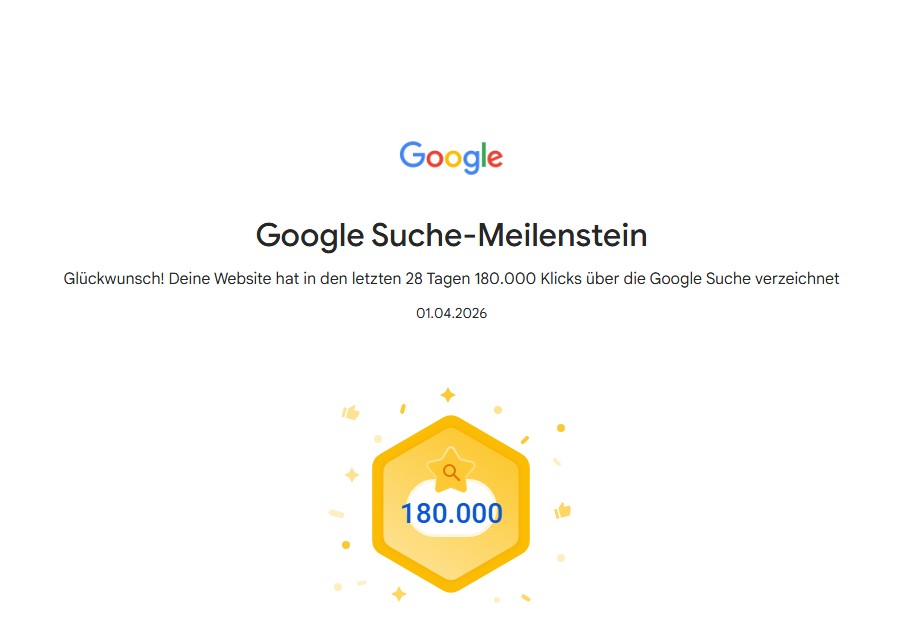 Google-Search-Console-Meilenstein: 180.000 Klicks in 28 Tagen
